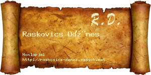 Raskovics Dénes névjegykártya